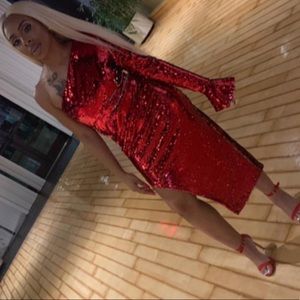 Red Sequin Dress w/Split